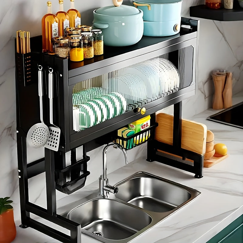 Multi-Layer Dish Drying Rack for Kitchen Countertops, Designed to Keep Dishes Dust-Free And Organized, Suitable for Household Utensils, in Black