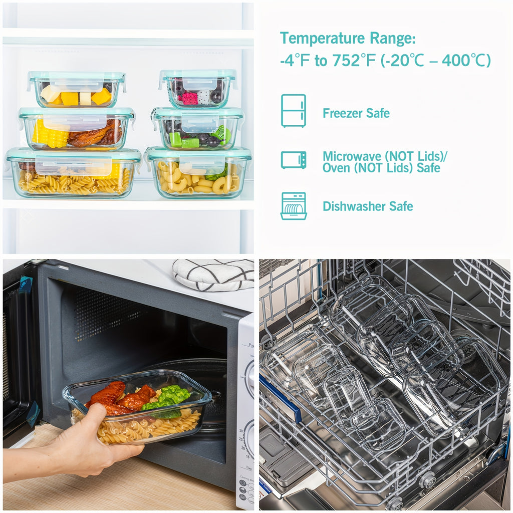 Premium Glass Food Storage Containers, Airtight Leak-Proof BPA Free Stain-Resistant Easy-Clean Design, Microwave Oven Freezer And Dishwasher Safe, 8pcs, for Meal Prep And Bento Boxes