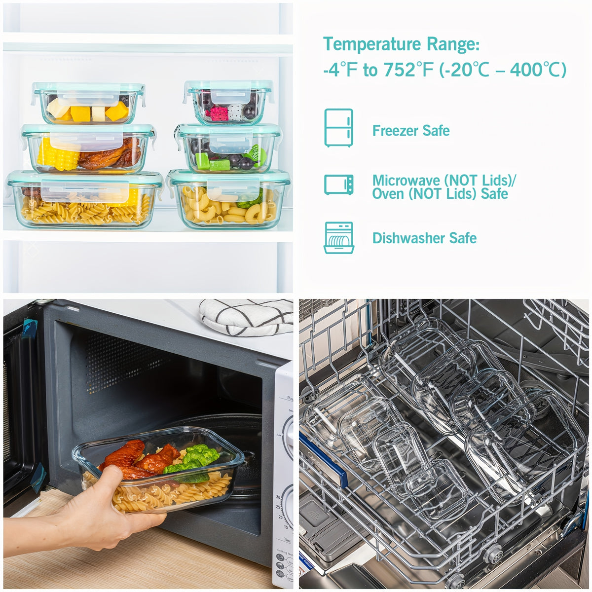 Premium Glass Food Storage Containers, Airtight Leak-Proof BPA Free Stain-Resistant Easy-Clean Design, Microwave Oven Freezer And Dishwasher Safe, 8pcs, for Meal Prep And Bento Boxes