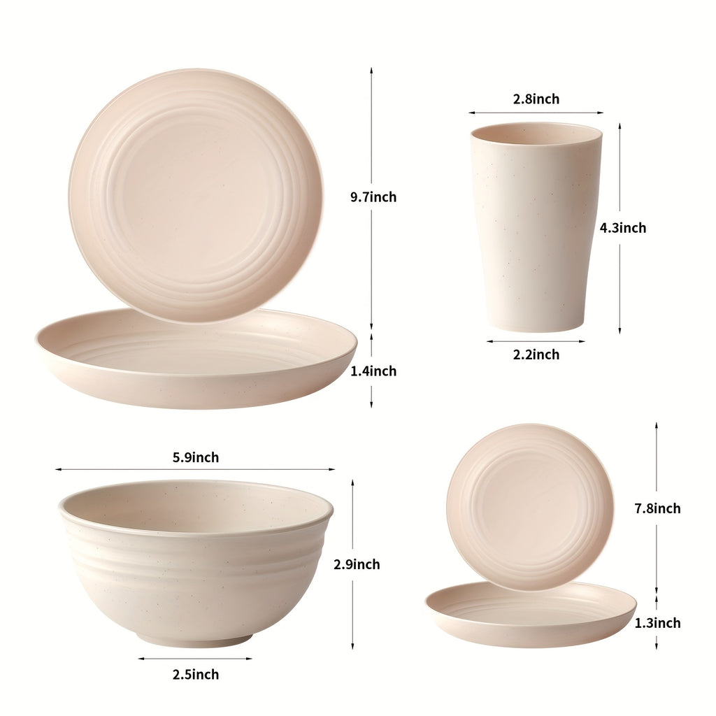 Brczuo16/32pcs Securely Fixed Non Fragile Plates, Wheat Straw Tableware Set, Microwave Dishwasher Safe, Durable Tableware, Black Set Includes 16 Plates, 8 Bowls, 8 Cups, Suitable For Family Gatherings, Birthday Parties, Camping