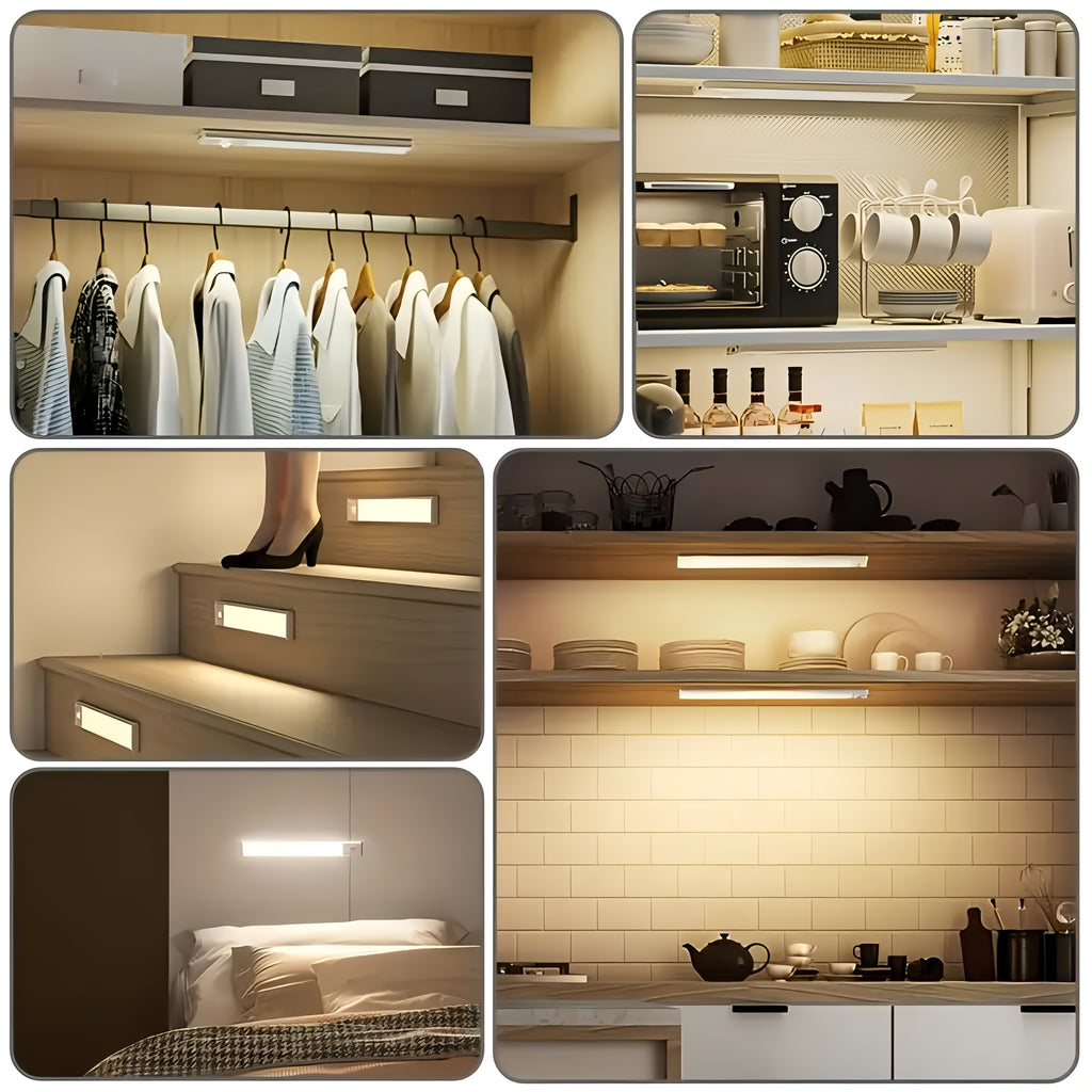 4/2/1pc LED Motion Sensor Under Cabinet Lights, 3 Color Temperatures Wireless USB Rechargeable Night Light, Indoor Closet Lights, Stick-On Anywhere Magnetic Under-Counter Light Fixtures For Kitchen Cabinet Wardrobe Cupboard Stairs.