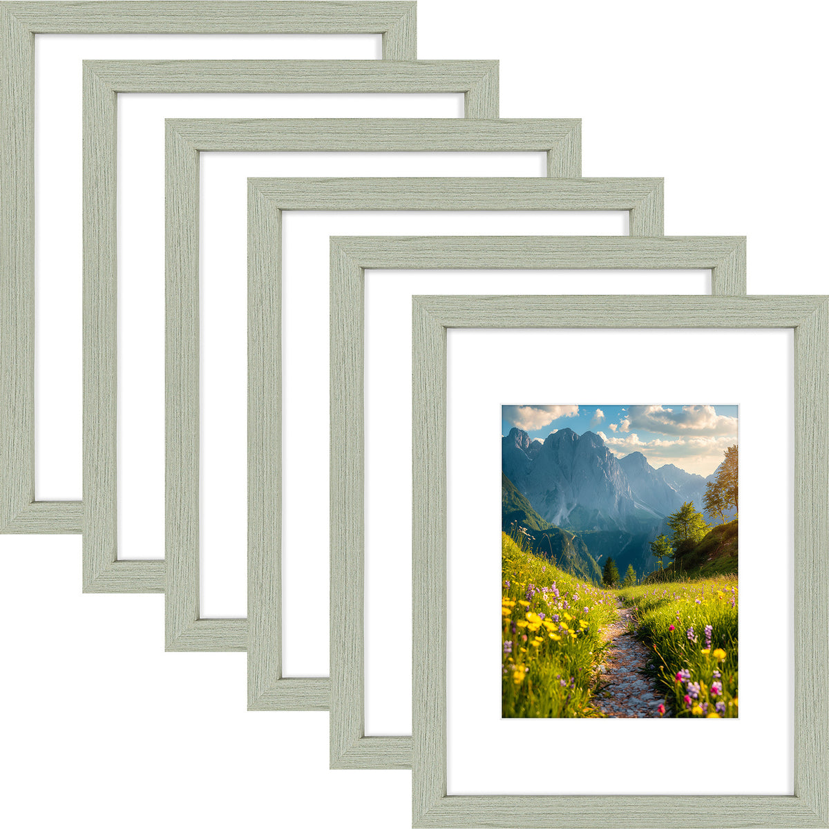 6 Packs 6x8/8x10/9x12/11x14/16x20 Picture Frames Set, Engineered Wood Gallery Wall Frame Set with Plexiglass - Wall Mounting or Tabletop Display
