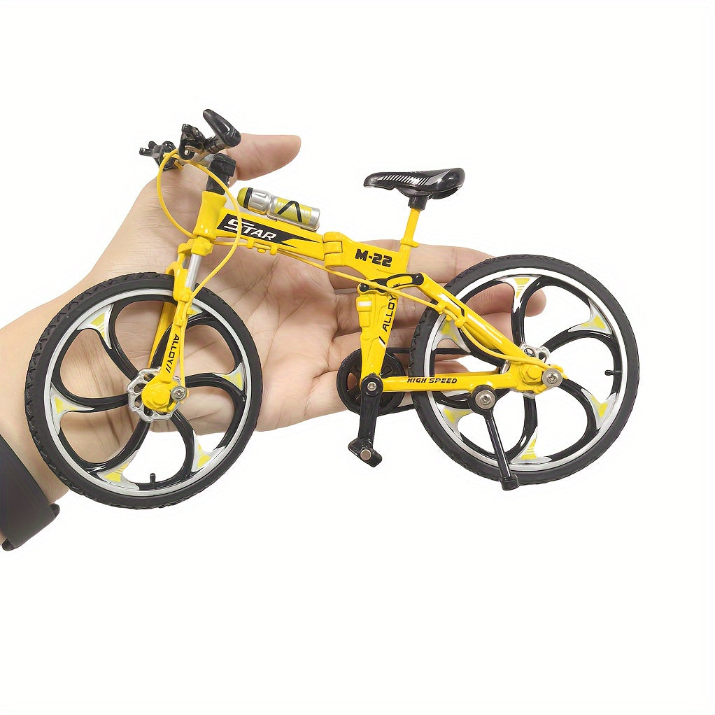 Miniature Mountain Bike Model, 1:8 Scale Foldable Alloy Bicycle in Red Yellow or Blue for Collector Displays, Office Desk Decor and Cycling Gifts
