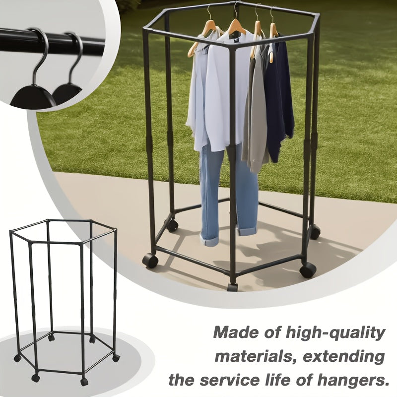 Heavy-Duty Rotating Clothing Rack with Wheels - Freestanding Space-Saving Garment Organizer Suitable for Bedroom, Laundry Room, Commercial Use, Multifunctional Rotating Dresser Rack with Hanging Rods for Coats, Dresses, Pants Storage