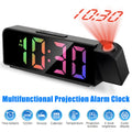 Colorful Projection Alarm Clock, Black LED Digital Bedroom Clock with Four Brightness Levels, Snooze, Calendar and Temperature Display