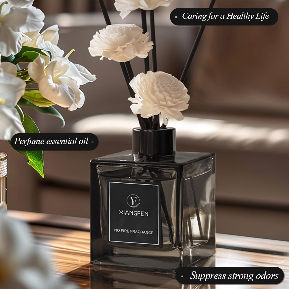 No Fire Fragrance - 1.69oz Elegant Black Glass Diffuser with White Roses, Air Freshener for Home Decor, Bedroom, Bathroom, And Office, Ideal Christmas Gift, Office Fragrance | Elegant Diffuser | Durable Scent, Bathroom Decor, Reed Diffuser Oils