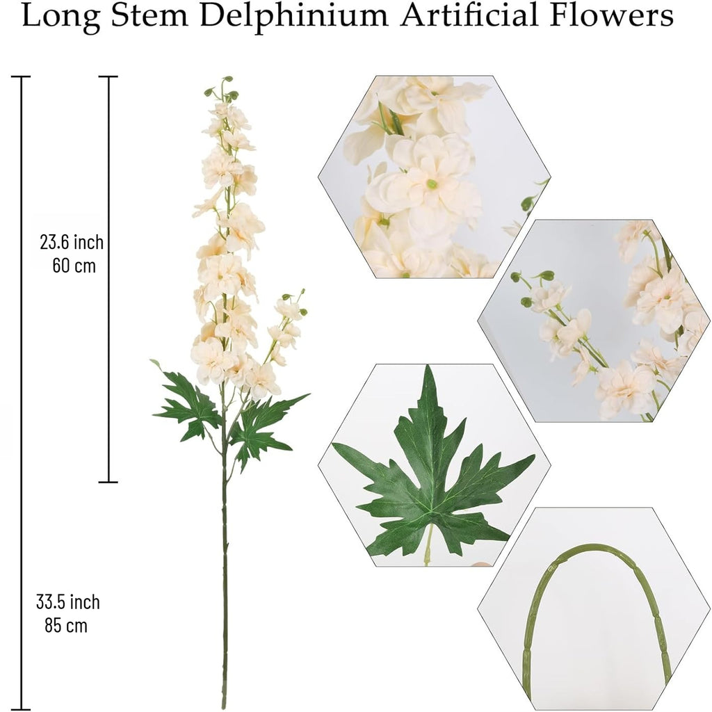 6pcs Delphinium Artificial Flowers 33.5 Inch Champagne Fake Flowers Long Stem Faux Snapdragon Flowers for Vase Table Home Wedding Party Garden Decoration