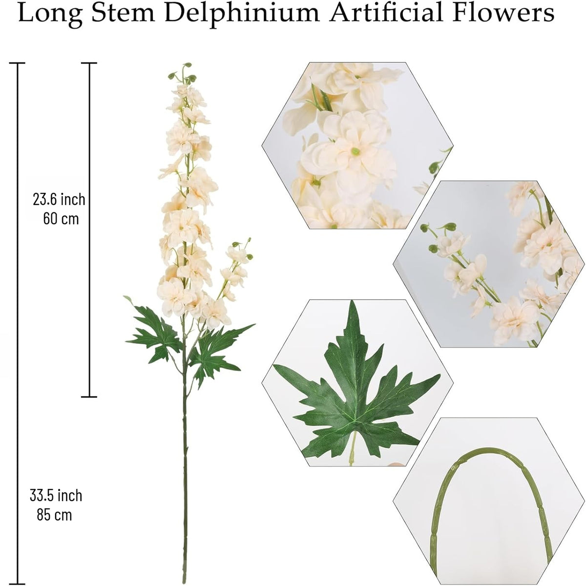 6pcs Delphinium Artificial Flowers 33.5 Inch Champagne Fake Flowers Long Stem Faux Snapdragon Flowers for Vase Table Home Wedding Party Garden Decoration