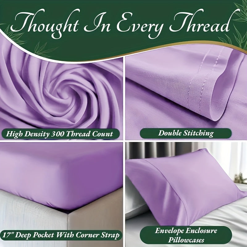 Extra Deep Pocket Bamboo Sheets - 4/6pcs Breathable & Cooling Bamboo Bed Sheet Set, Hotel Luxury Fitted Sheet Set, Soft Wrinkle-Free for Extra Deep Mattresses, Room Decor, Twin/Full/Queen/King Size Sheet & Pillowcase Sets
