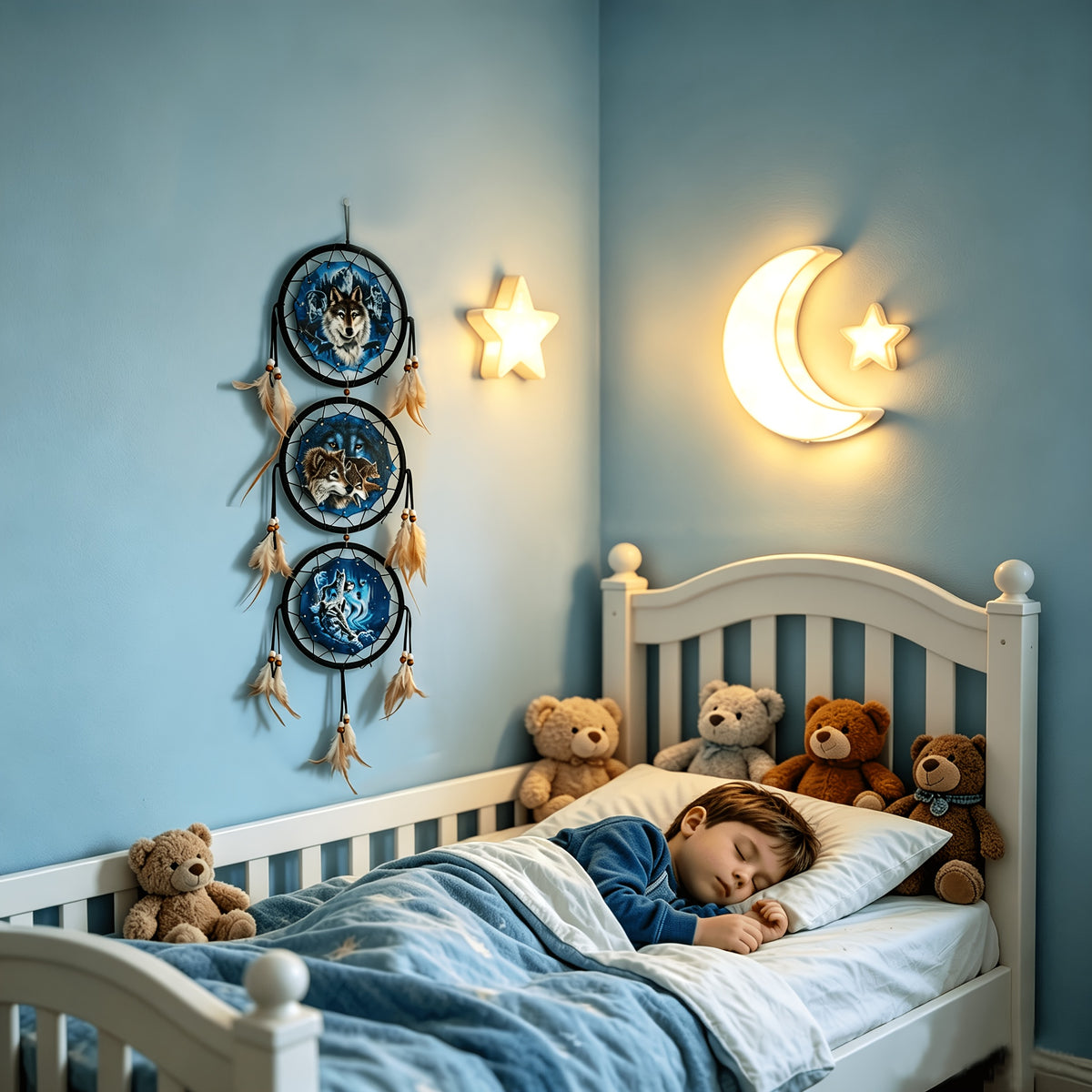 Wolf Dream Catchers For Wall Decor, Ideal Bedroom Wolf Home Decor, Dream Catcher For Boy Kids Wolf Gift