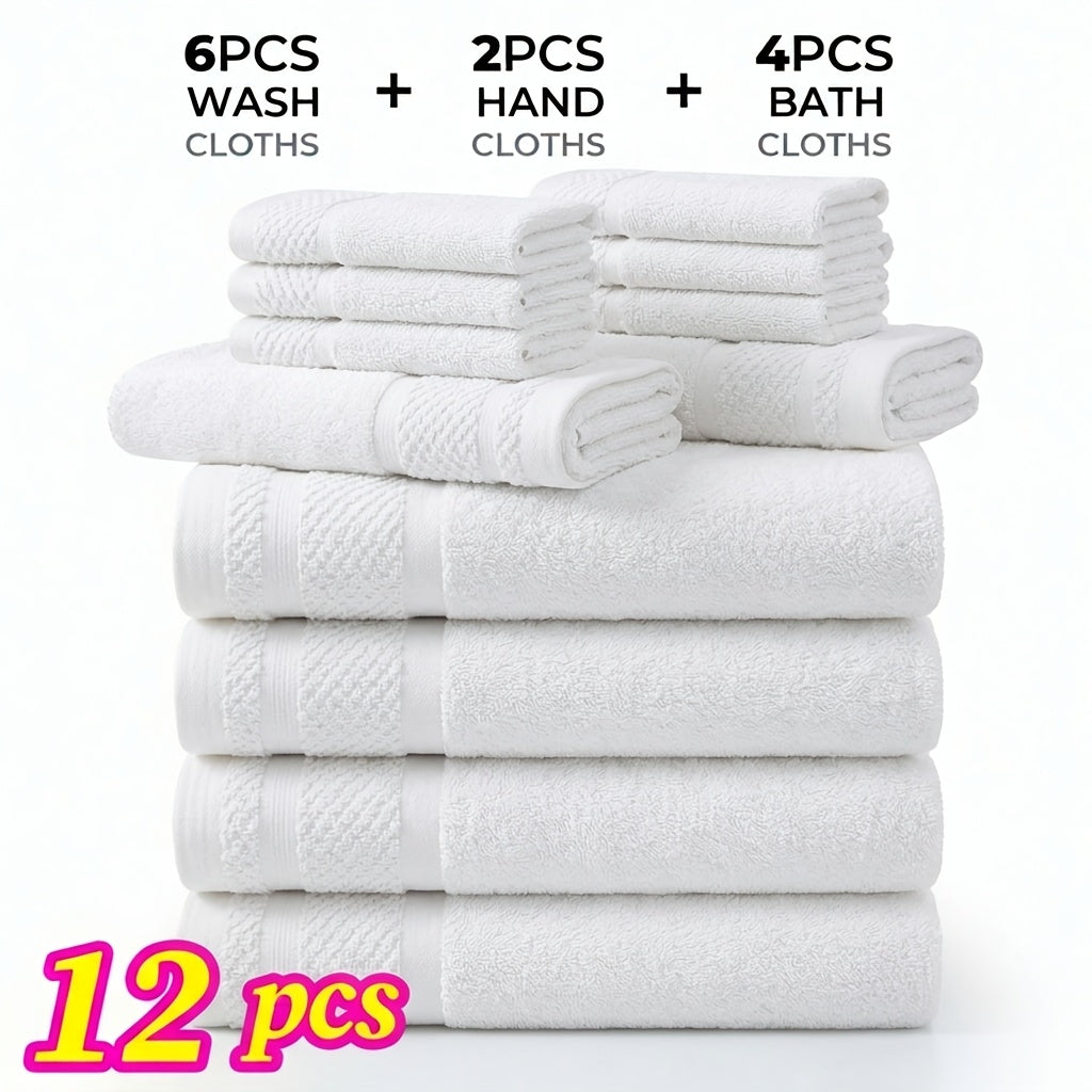 12/24pcs Bath Cloths Set, Hotel Quality Thick Bath Cloths | Highly Absorbent & Quick-Dry | 4 Bath Cloths & 6 Hand & 2 Washcloths, Cotton For Hotel Spa Gym & Home Bathroom Essentials, Wash Cloths