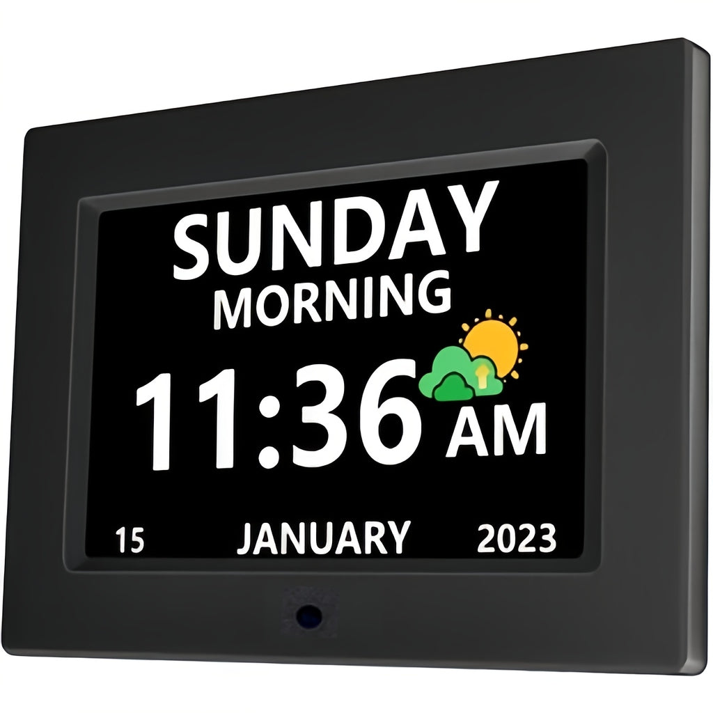 Digital Calendar Day Alarm Clock, Auto Dimmable And Sun Moon Icons, 12 Alarm Options & 18Languages, Large Digital Wall Clock, Gifts for Alzheimers, Elderly, Seniors Or Impaired Vision