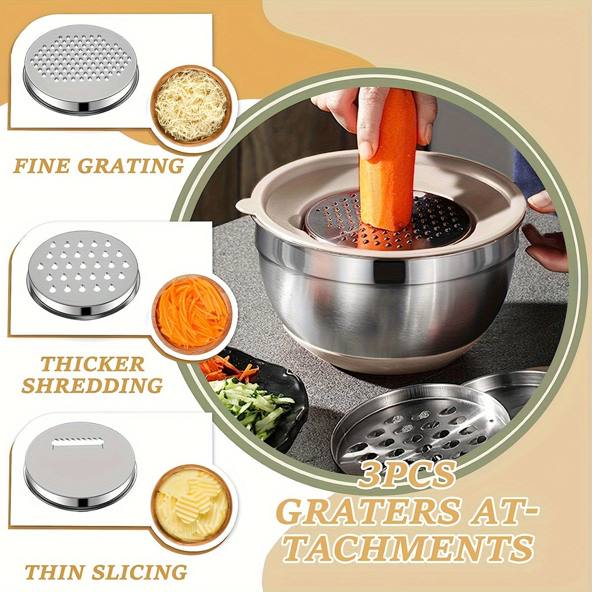 26pcs Stainless Steel Mixing Bowl Set With Sealed Lid And Anti Slip Silicone Bottom, 6 Bowls 4.5, 3.6, 2.7, 2.1, 1.7, 1.1QT Sizes+kitchen Tools, Suitable For Baking, Salad Making, Mixing, Kitchen Tidying, Christmas, Father'S Gifts, Gifts For Men
