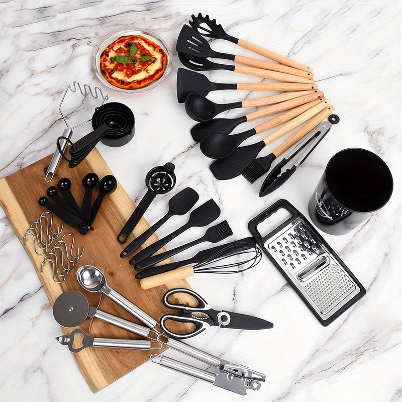 37/44pcs Complete Silicone Kitchen Cooking Utensil Set, Ultra Cost-Effective All-In-One Kitchen Gadgets, High Heat Resistant Non-Stick Cookware Tools, Dishwasher Safe, Ideal for Cooking Beginners And Kitchen Enthusiasts, Perfect Holiday Gift