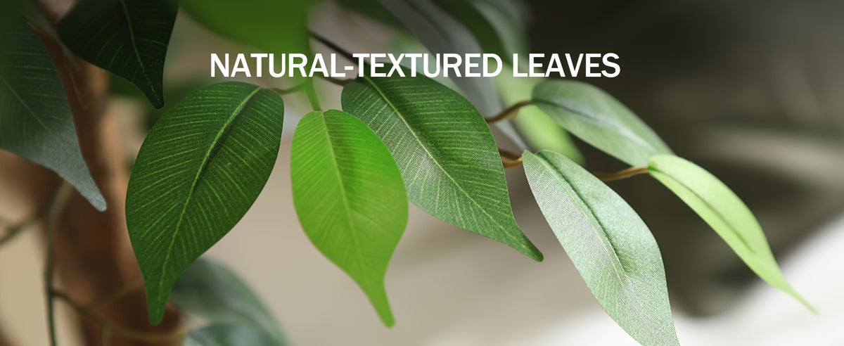 Tall Artificial Ficus Tree - Fake Greenery Potted Plant with Natural Wood Trunk And Lifelike Leaves-Elegant Indoor Outdoor Living Room Home Decor