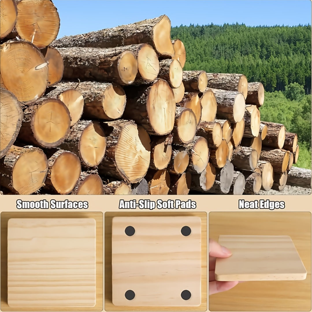 24/48/96pieces Unfinished Wood Coaster Blanks(4 Inch Square & Round) With Non-Slip Foam Stickers - Craft Supplies For Painting, Engraving, Burning & Decor - Ideal Handmade Gifts & Home Decor For Christmas Halloween Easter, Mother'S Day Craft Gift