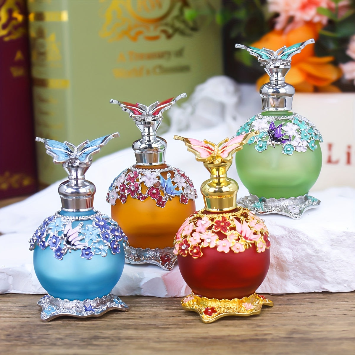 Vintage Butterfly Perfume Bottle, 0.85 oz Refillable Empty Fragrance Container for Essential Oil Storage, Vanity Styling and Thoughtful Gift Ideas