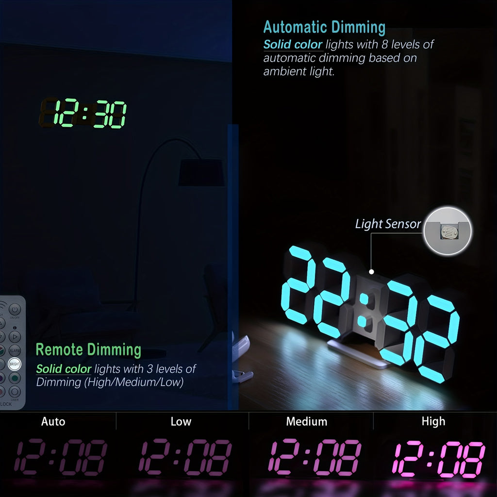 1pc RGB Neon LED Clock 9. 7" Digital Wall Clock Large Display Aesthetic Alarm Clock for Bedroom Living Room, Colorful, Remote Control, Adjustable Brightness, Date/Temperature