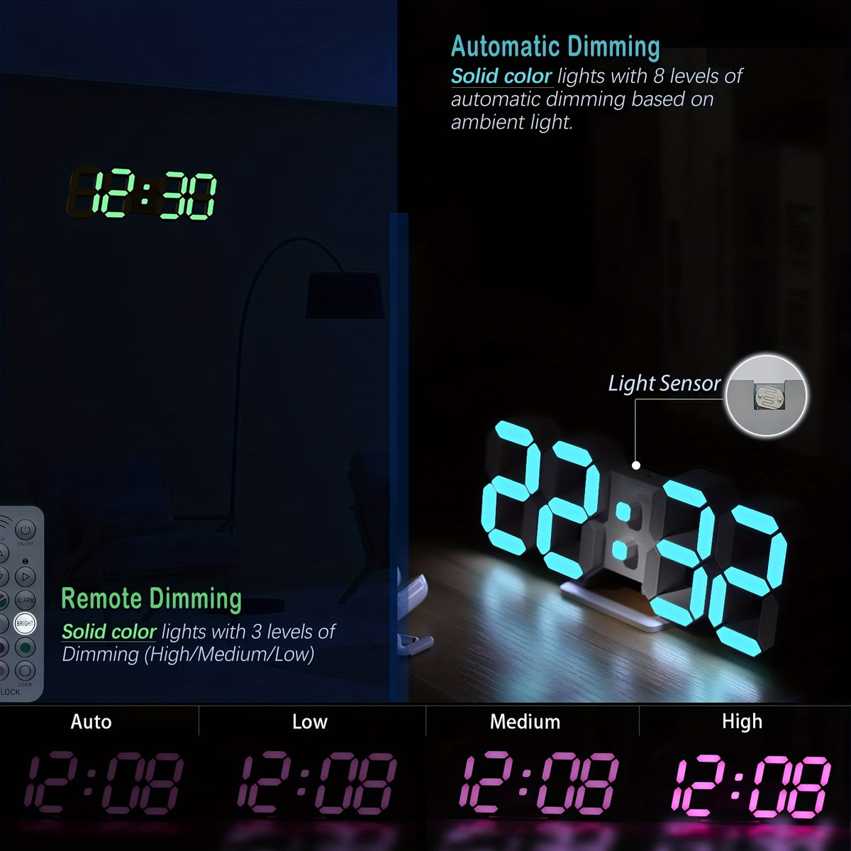 1pc RGB Neon LED Clock 9. 7" Digital Wall Clock Large Display Aesthetic Alarm Clock for Bedroom Living Room, Colorful, Remote Control, Adjustable Brightness, Date/Temperature