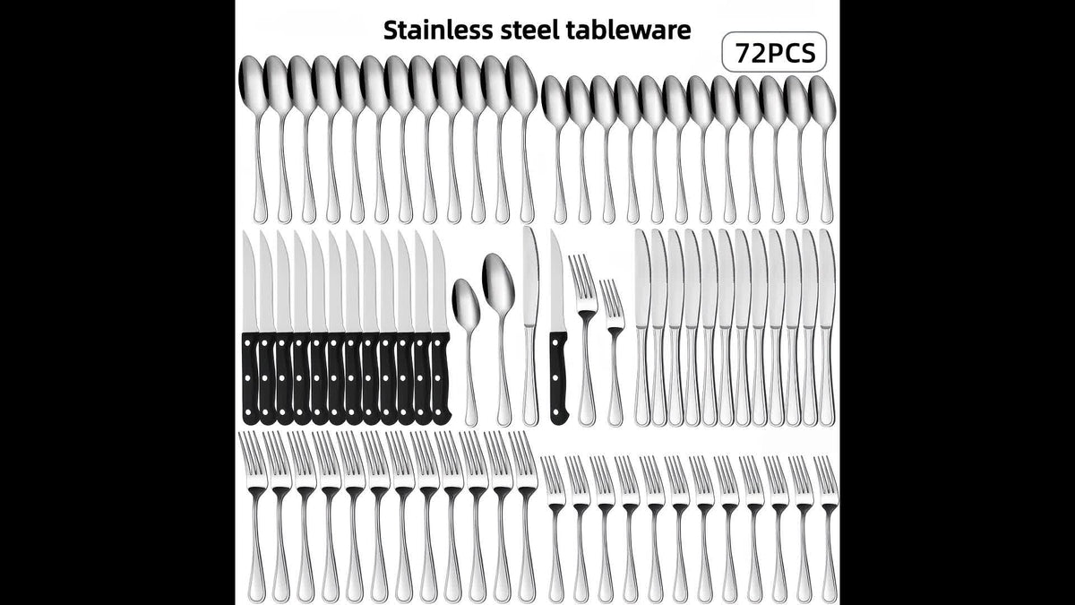 72pcs/48pcs/20pcs Stainless Steel Silverware Flatware Cutlery Set, Includes Dinner Knife Fork Spoon Steak Knives, Food Grade Rust And Scratch Resistant Tableware