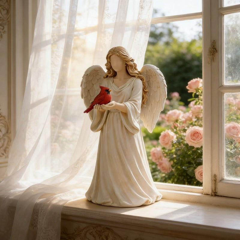 Red Bird And Angel Creative Desktop Ornament, Resin Crafts, Living Room Entrance Office Desktop Decoration Commemorative Gifts
