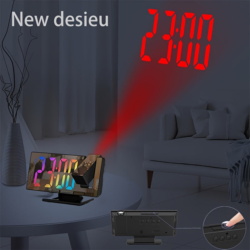 Multi-function Digital Alarm Clock with Large LED Mirror Screen, Temperature, Bedroom Date-Project Time and Alarm Clock