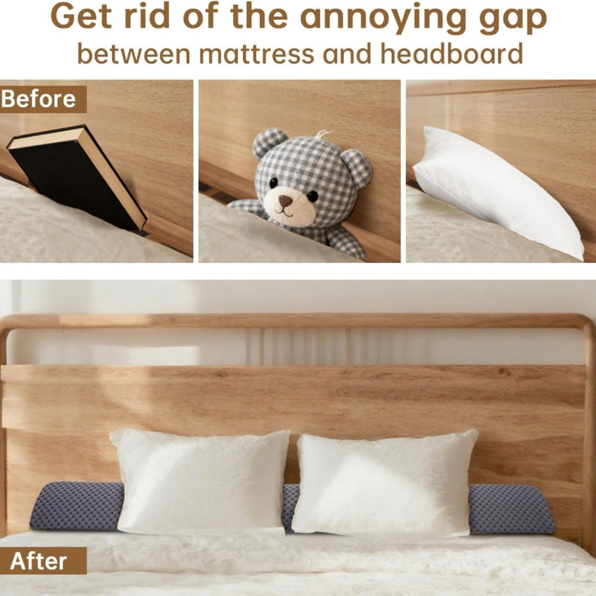 Foam Bed Wedge Pillow Suitable for Headboard Gap Filler & Mattress, Removable Cover with Foam Filling, Suitable for College Dorms, Adjustable Wedge for Sleeping Against Headboard or Wall, Machine Washable Bedding