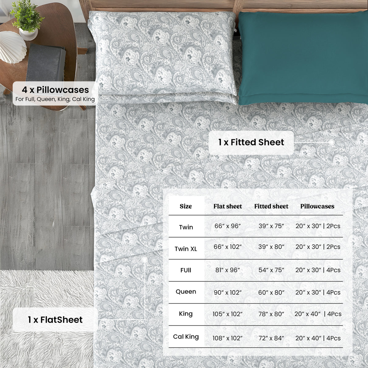 Paisley Microfiber Sheet Set, Soft 100% Polyester Bedding with 16-Inch Deep Pocket Fitted Sheet, Flat Sheet and Pillowcases in Six Bed Sizes