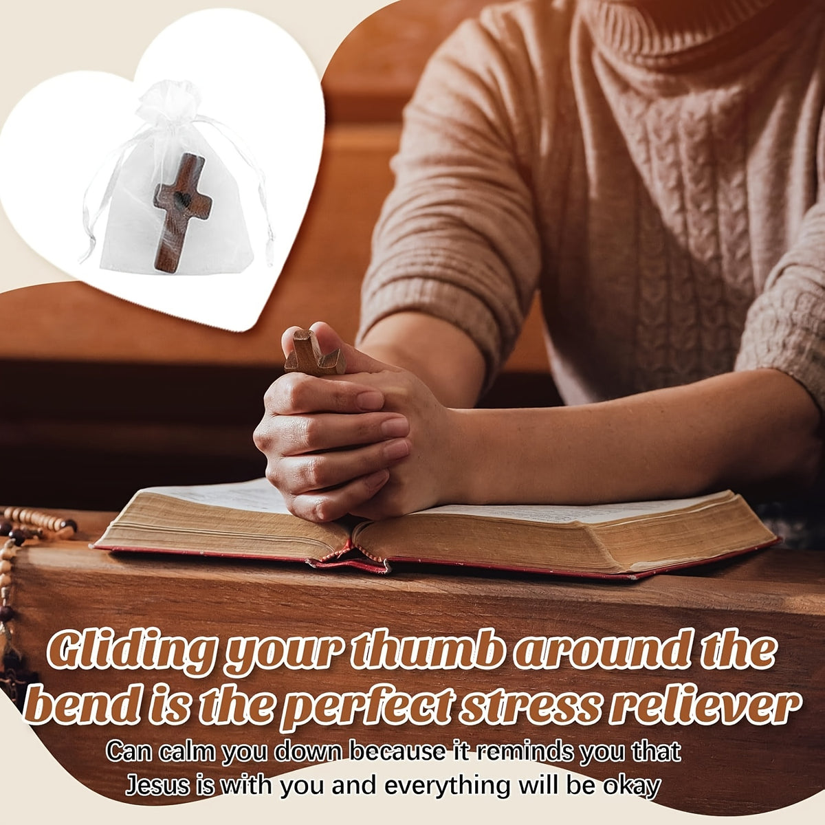 Bible Verse Jar Plus Handmade Pocket Wooden Cross Fidget.Relax for Christian, Religious Christian Gift,, Let Your Heart Calm Down, for Easter, Christmas, Holiday Wedding Parties, And Father's Day Gifts.