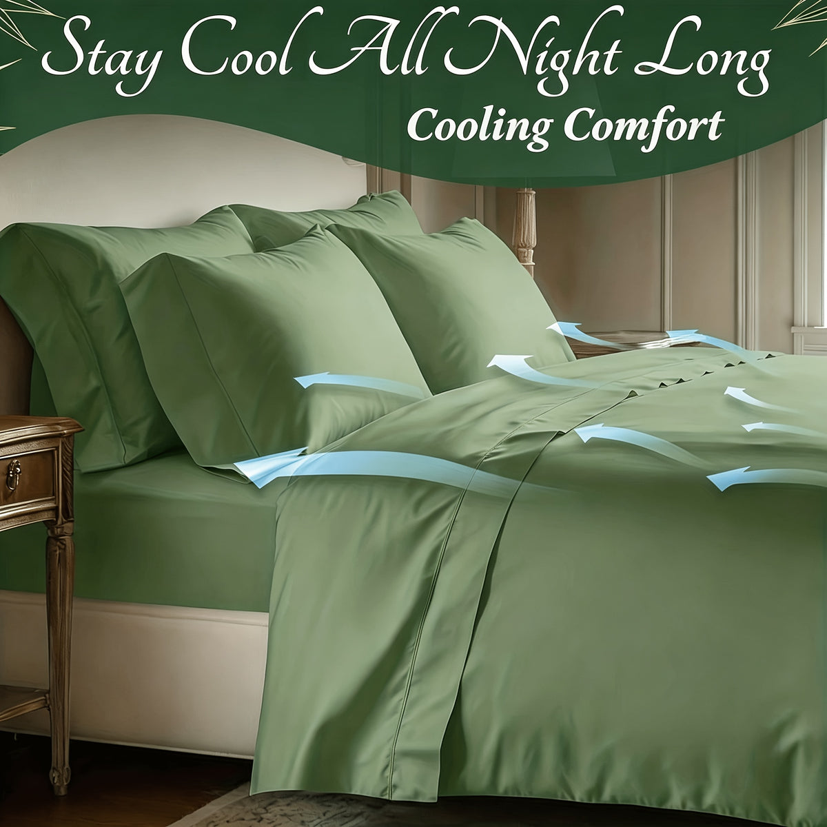 4pcs Cooling Bamboo Blend Sheet Set, Breathable Soft Sheets for Hot Sleepers, 14-Inch Deep Pocket, Twin/Full/Queen/King, Kids Room Decor, Christmas Holiday Home Decor