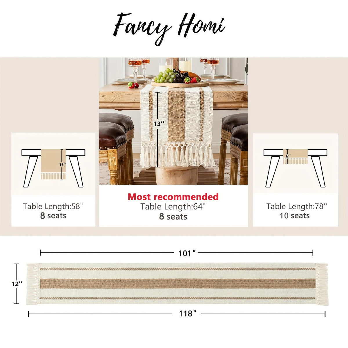 Boho Table Runner for Home Decor with Out Tassels Long Farmhouse Rustic Table Runner Macrame Burlap Table Decoration for Living Room Bridal Shower