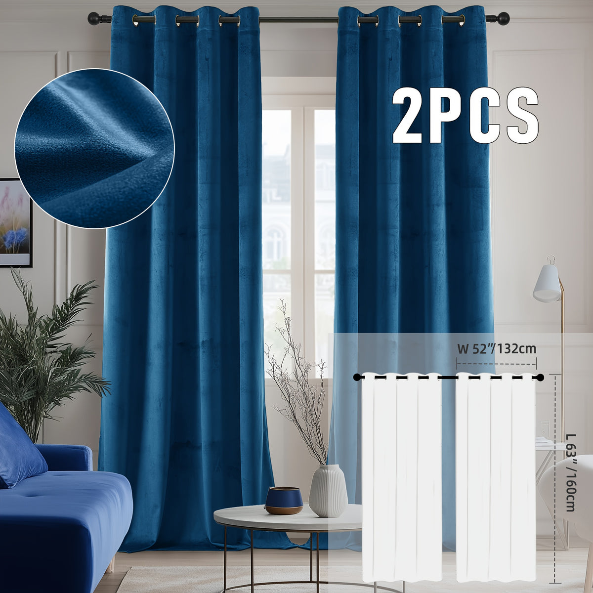 2pcs Velvet Room Darkening Curtains | Vintage Soundproof and Thermal Insulated, Elegant Soft Velvet Grommet Top Curtains for Living Room and Bedroom, Unlined, Solid Color, Fashionable Valentine'S Day Décor