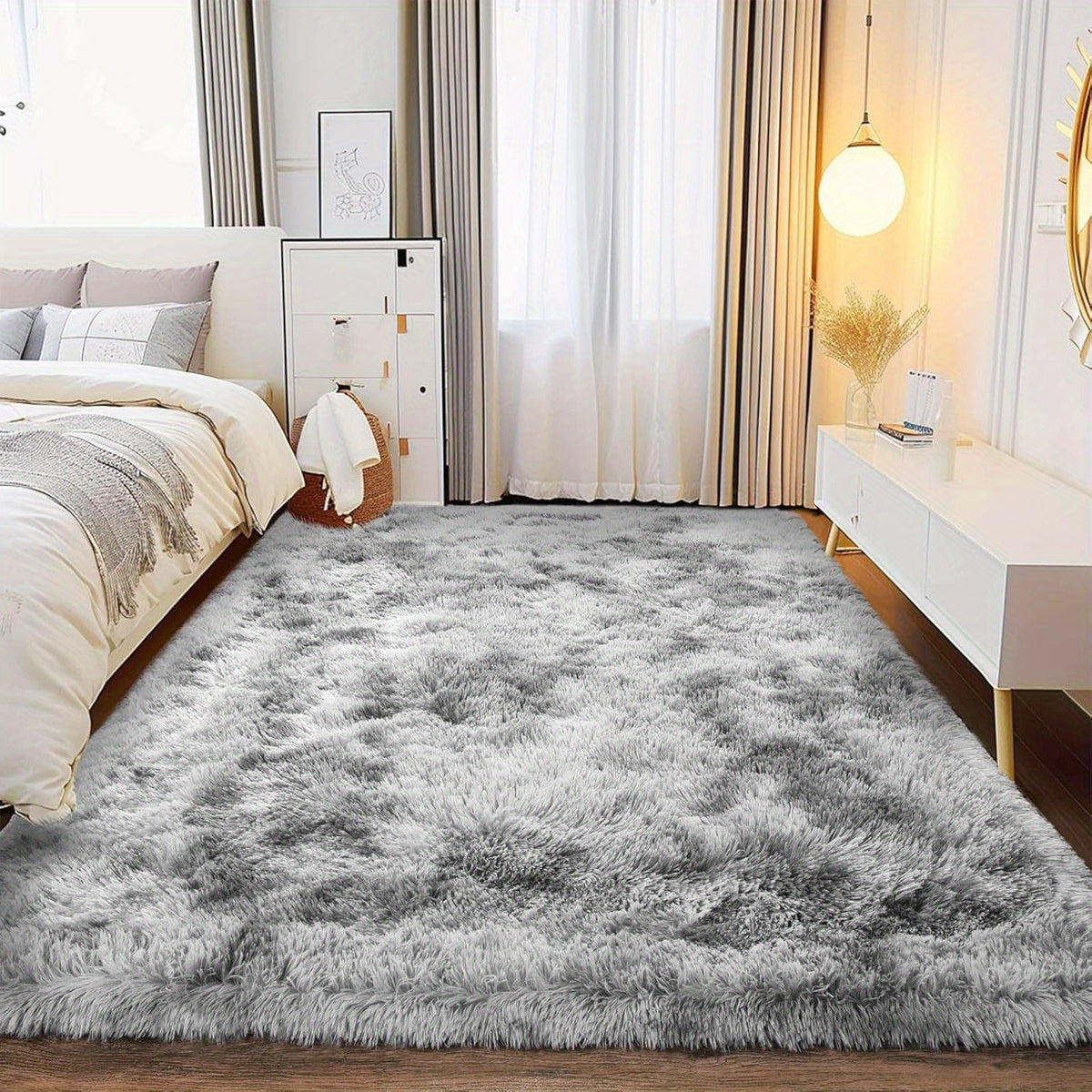 6x9 Fluffy Area Rug, Super Soft Machine Washable Plush Floor Carpet with Non-Slip Design in Gray, Pink and Tie-Dye Options for Living Room and Bedroom Decor