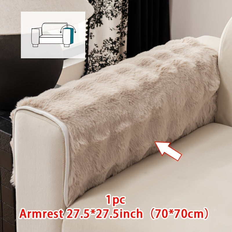1pc Faux Rabbit Plush Sofa Cover, Winter Warm Thickened Plush Soft Sofa Cover, Pet Favorite, Dog Friendly Sofa Cover, Cushion Protection Cover, Anti Slip Sofa Furniture Protection Cover, Bedroom, Office, And Living Room Decoration Local Warehouse