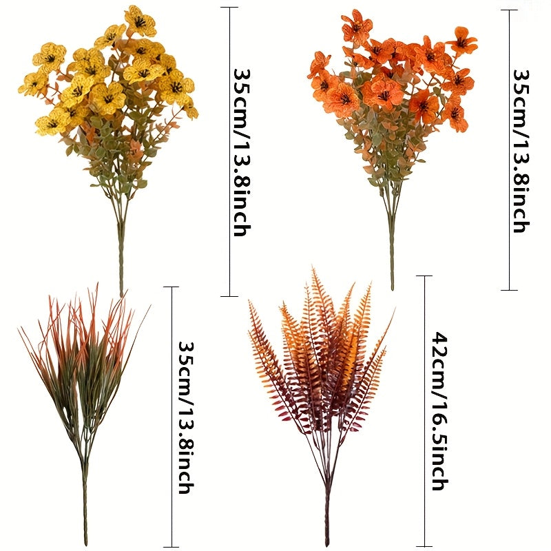 Set of 8 Artificial Autumn Flowers, Designed to Resist UV Rays And Fading, Perfect for Decorating Your Home Indoors, As Well As Enhancing Your Garden, Courtyard, Fireplace, And Porch Window Sill