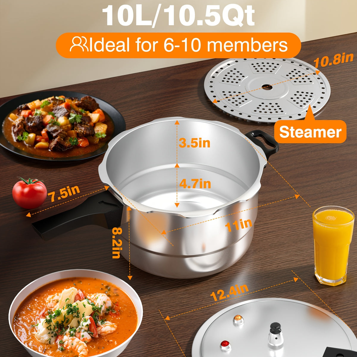 PYY 10Qt Aluminum Pressure Cooker with a Release Valve And Various Safety Features, Suitable for Use with Both Gas And Induction Cooktops, Includes a Canner Rack