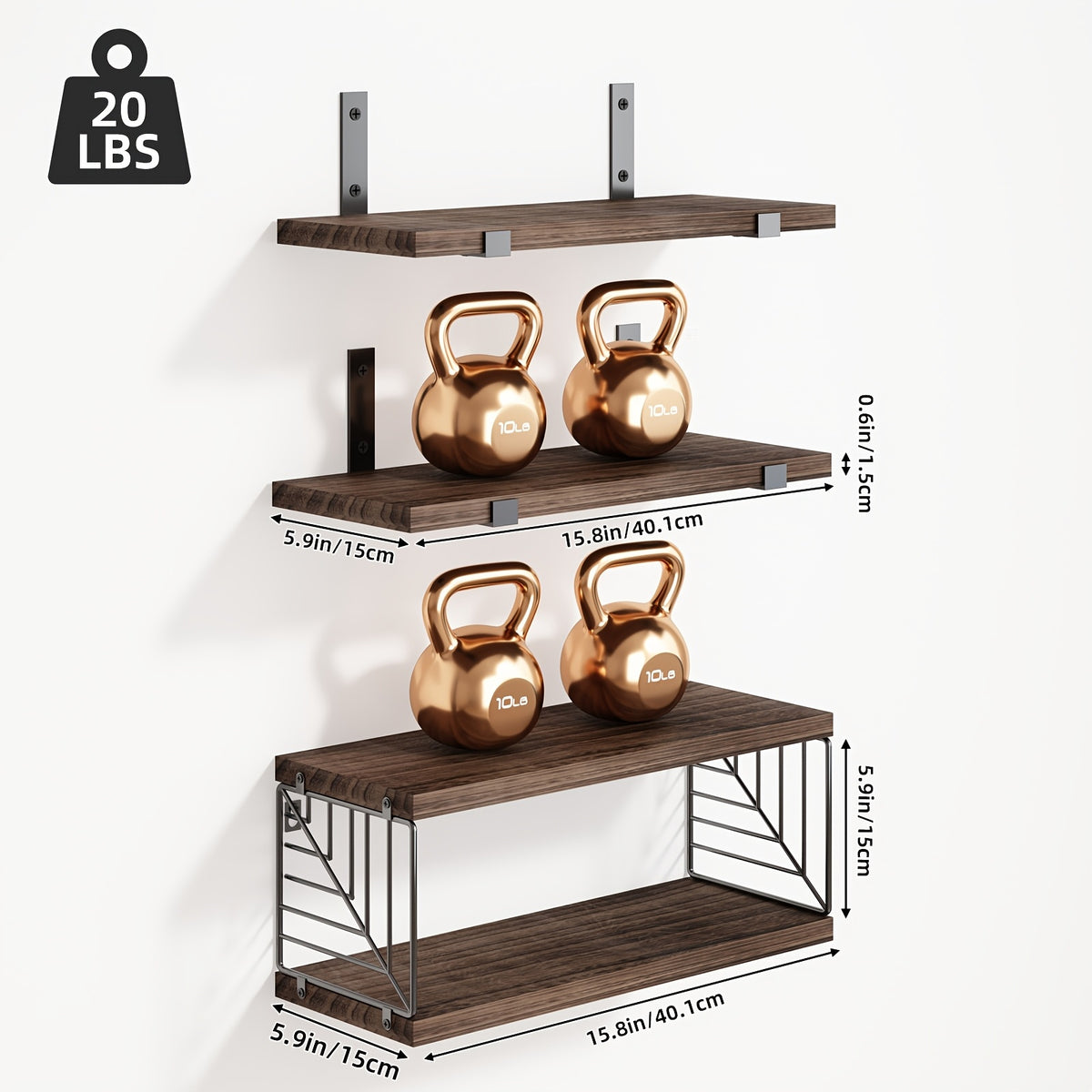 TOMNK 3/4pcs Wall Mounted Floating Storage Rack, Rustic Wood Wall Shelf with Guardrail, Multifunctional Display Unit for Bedroom, Living Room, Bathroom And Kitchen