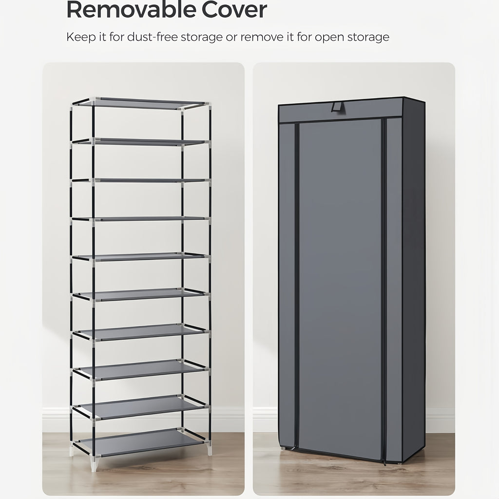 6/8/10 Layer High-Capacity Shoe Rack, with Dust Cover, Multi-Functional Storage Rack, Pipe Diameter 12Mm, Shoe Rack at The Door Saves Space, Easy to Assemble, Suitable for Household Shoe Racks And Wardrobes