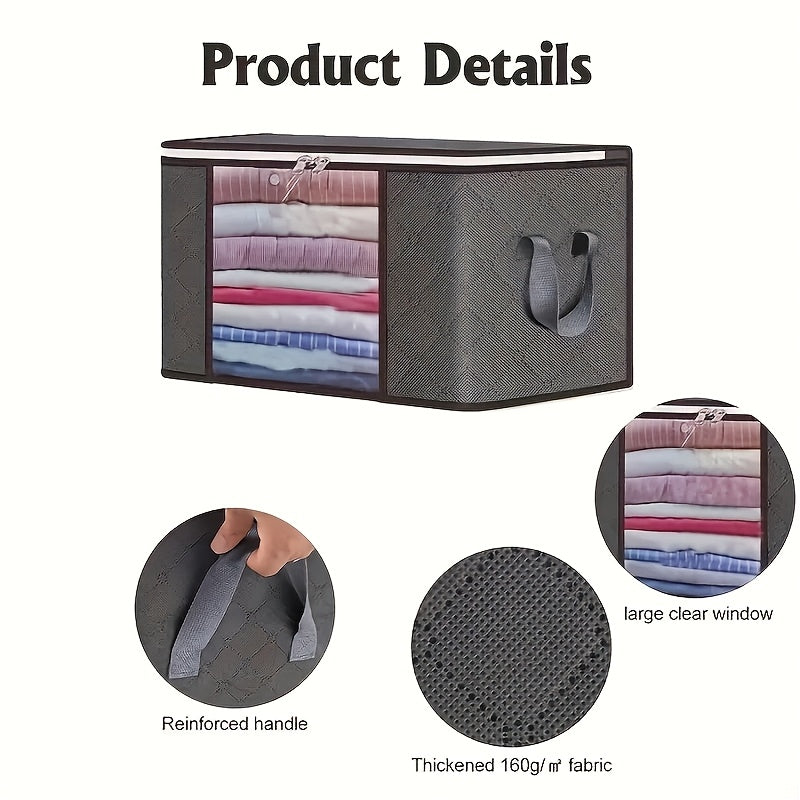 2/4 Large Heavy-Duty Foldable Clothing & Bedding Storage Bags With Zipper Lid & Reinforced Handles - Thick Non-Woven Storage Bags For Blankets, Seasonal Clothing - Portable Multi-Purpose Containers Ideal For Travel, Gifts, Under-Bed Storage