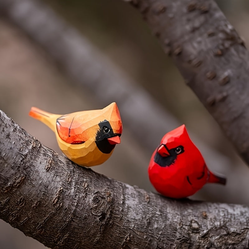 2pcs Cardinal Statues Handmade Wood Carving Painted Bird Statues, Various Bird Home Decorations, Best Gifts for Bird Lovers, Suitable for Birthdays, Christmas Gifts for Family And Friends