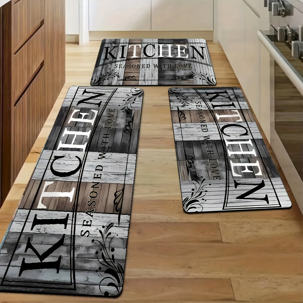 2pcs Diatom Mud Kitchen Floor Mat, Gray Wood Board Pattern Long Strip Mat, Water And Oil Absorption, Anti-slip, Machine Washable, Suitable for Bathrooms, Laundries, Corridors, And Home Decoration Carpets