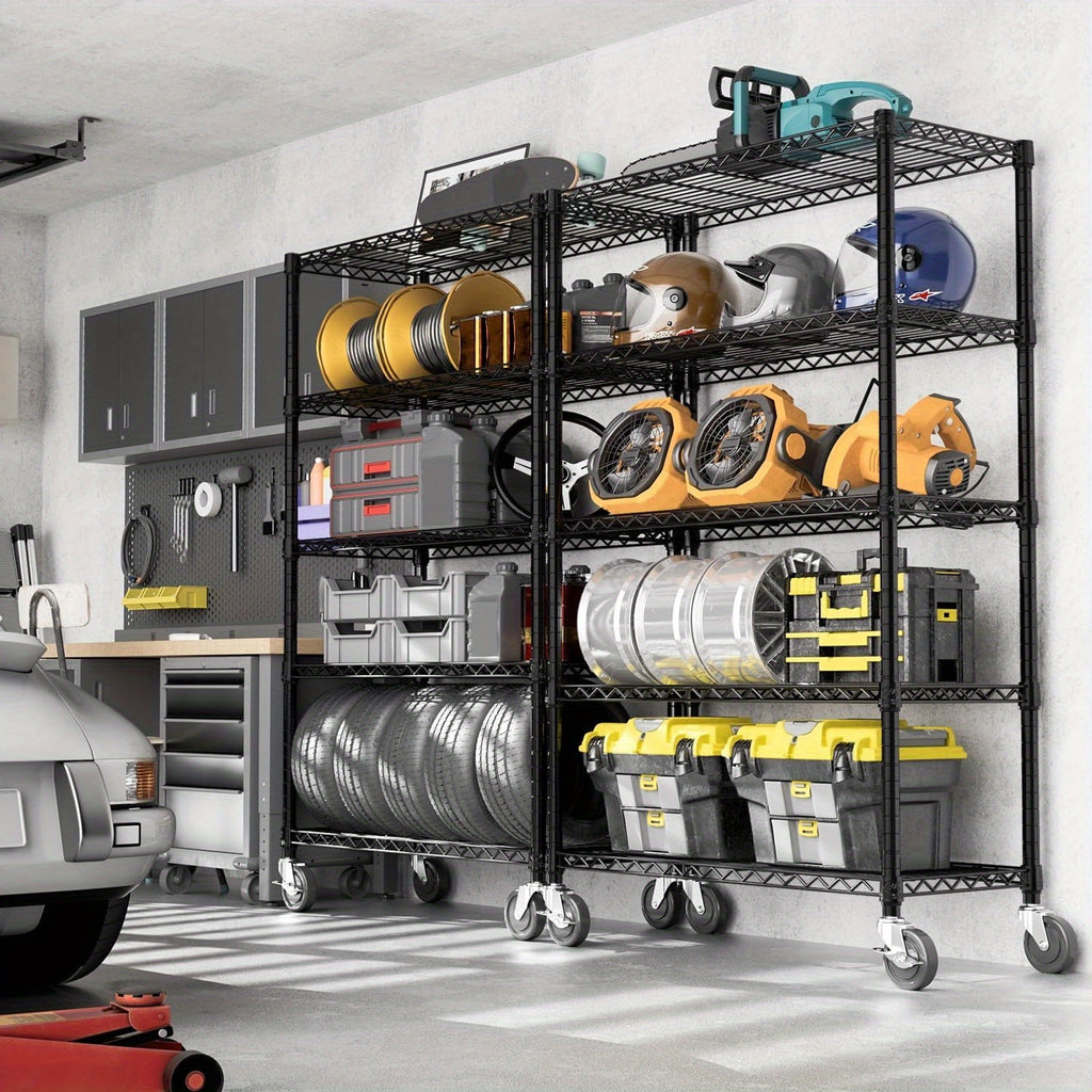 MZG Heavy-Duty Adjustable 5/4 Shelf Metal Storage Shelving Unit - Industrial Garage, Pantry, Kitchen, Workshop Organizer Tool-Free Assembly, Space-Saving Shelving Rack For Home, Commercial Use Open Shelf Design, Sturdy Construction, Utility Shelves