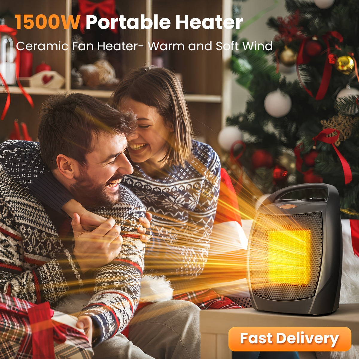 1500W/950W Ceramic Space Heater, Portable Electric Heater with Adjustable Thermostat, Heating Up to 200 Sq. Ft, 2S Rapid Heating, Compact Design, Overheat And Tip-Over Protection, for Indoor Use