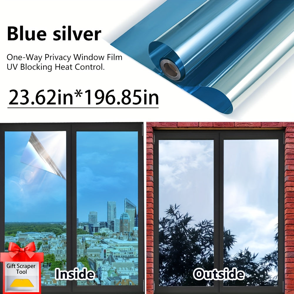 One-Way Privacy Window Film - Sun Blocking, Blocking & Heat Control Static Cling Film, Energy Saving Anti-Glare Reflective Coating No Glue- Easy Install For Home Office Hotel. Anti-Peeping | Glare Reduction Film | Reflective Glass Film(23.6''x118'')