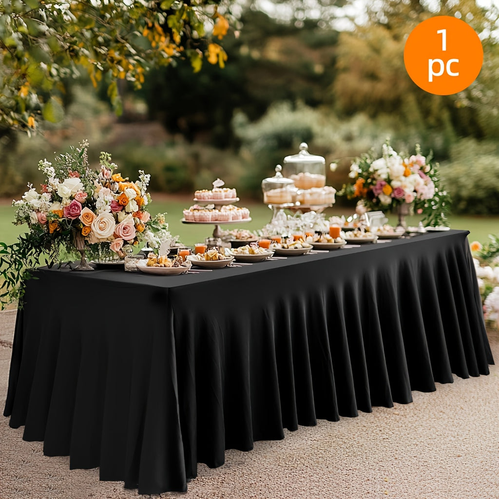 1pc/4pcs Table Skirt, Kitchen Spandex Black/White Table Skirt for Rectangle Tables 6ft, Table Covers for 6 Foot Tables, Washable And Wrinkle Resistant Stretch Rectangular Patio Table Cover for Event, Wedding, Banquet Halloween,Christmas