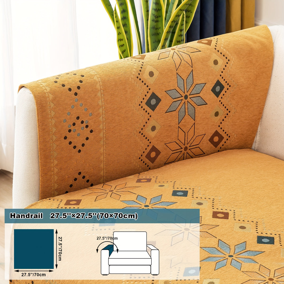 1pc Bohemian Chenille Sofa Cover Suitable for Sofa Sizes (Single to Four-Seater) - Thick Plush Non-Slip Couch Cover with Geometric Embroidery, Chenier Fabric Slipcover Fits for Sectional Sofas, Machine Washable Furniture
