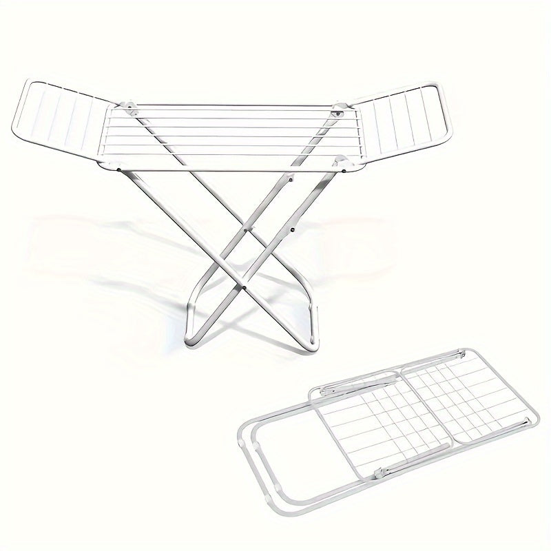 Clothes Drying Rack, Foldable 2-Level Laundry Drying Rack, Free-Standing Large Drying Rack, with Height-Adjustable Wings, Foldable for Easy Storage, White, Drying Racks