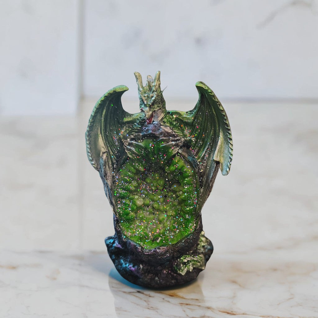4" H Dragon Guarding Faux Crystal Cave Figurine Statue Home/Room Decor and Perfect Gift Ideas for House Warming, Holidays and Birthdays Great Collectible Addition