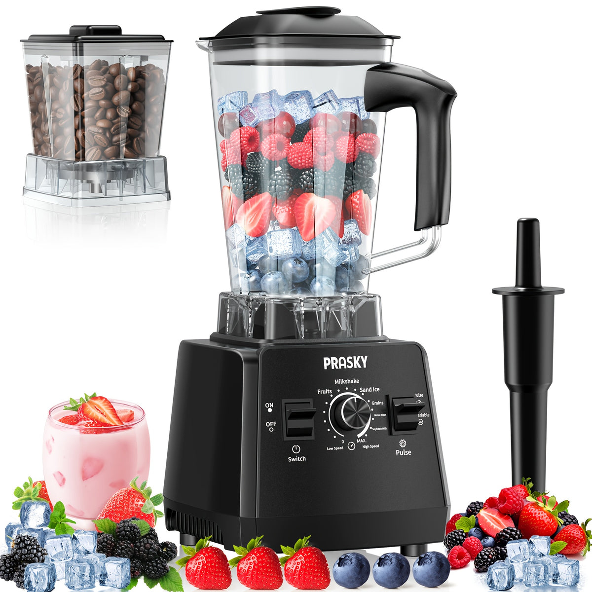 Professional Food Processor Blender, Smoothies Blender, Max.2400W Sorbet Blender And Grinder Combo 25000RPM Powerful Blenders Kitchen 68Oz 2 Containers Countertop Blenders Ice, Grinding, Milk Shake, Ice Slushie, Juice, Shake