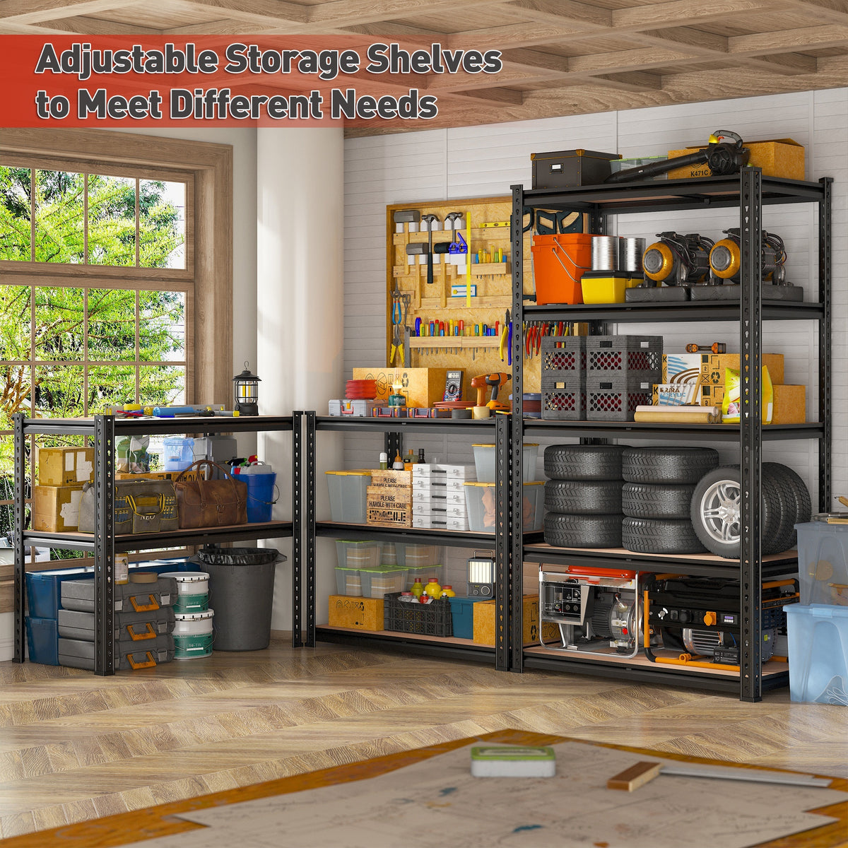2000LBS Garage Shelving Storage Shelves Heavy Duty Shelving 5 Tier Metal Shelving Units For Garage Shelves 72"H X35.5"W X 15.8"D, Adjustable Metal Shelving Unit For Garage Shelves Utility Rack Shelf For Basement Pantry Closet Shelves, Black, Utility Shelv